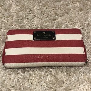 Red / White striped kate spade wallet